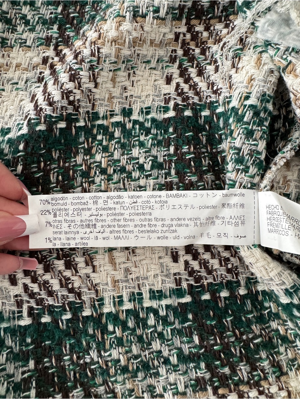 Zara Plaid Shacket Jacket Green Cream Brown Button Pockets L - Picture 3 of 4
